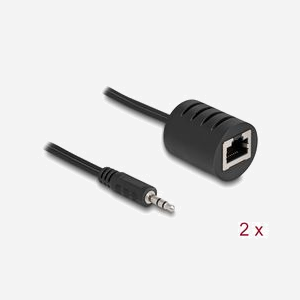 DeLOCK Set Adaptateur Audio Stéréo RJ45 Femelle vers Jack 3.5mm Mâle, Cat.5, Jusqu'à 50m, 2 Unités, Noir, AWG28 - Miniature 3