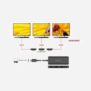 DeLOCK Diviseur USB Type-C vers 3x HDMI 4K 60Hz MST - DisplayPort 1.4 - HDCP 1.4/2.2 - Compatible Windows 10/11 - Réf. 88040 - Miniature 2