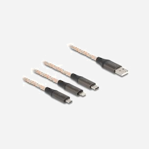 DeLOCK Câble USB 2.0 RGB 3-en-1 Type-A vers Lightning/Micro USB-B/USB Type-C, 1.2m, 5V 3A, AWG22, Nylon, éclairage multi-couleur - Miniature 1