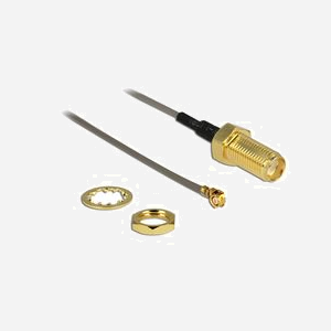 Câble coaxial DeLOCK 88816, connecteurs MHF (I-PEX) mâle vers RF SMA femelle, 50 Ohm, noir, longueur standard, pour applications RF, 1 pièce