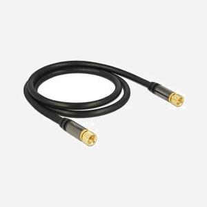 DeLOCK 88918 : Câble coaxial RG-6/U 1m, connecteurs F plaqués or, impédance 75 Ohm, noir, conditionnement individuel sous sachet. - Miniature 1