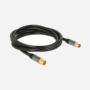 DeLOCK 88923 : Câble coaxial RG-6/U 2m, connecteurs IEC plaqués or, impédance 75 Ohm, noir - Conditionnement individuel sous sachet.