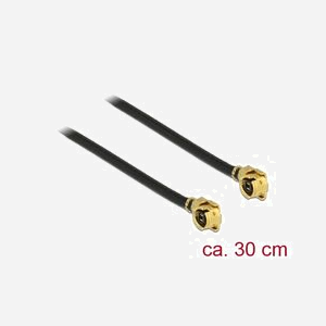 Câble Coaxial DeLOCK 89609, 0.3m, Type 1.13, MHF (I-PEX) vers MHF (I-PEX), Impédance 50 Ohm, Gaine 1.13mm, Connecteurs Noir/Or