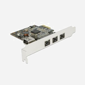 Carte d'Interface DeLOCK 89864 PCIe vers IEEE 1394/Firewire, chipset Texas Instruments, 3 ports FireWire 800 externes, 1 port interne, 0.8 Gbit/s, support Windows et Linux - Miniature 1