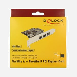 Carte d'Interface DeLOCK 89864 PCIe vers IEEE 1394/Firewire, chipset Texas Instruments, 3 ports FireWire 800 externes, 1 port interne, 0.8 Gbit/s, support Windows et Linux - Miniature 4