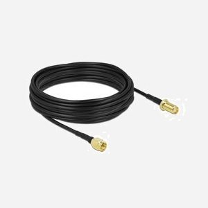 DeLOCK Câble Antenne SMA Mâle vers SMA Femelle 10m LMR100, 50 Ohm, Contacts Or, Noir