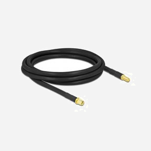 DeLOCK Câble Antenne 2m SMA Mâle vers SMA Femelle LMR300 50 Ohm, Connecteurs Plaqué Or, Noir, Diamètre Isolation 7.5mm