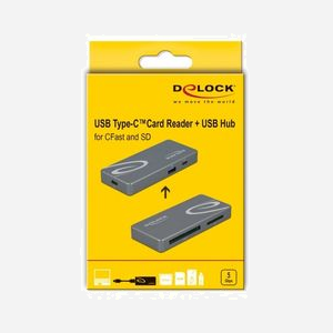 DeLOCK Lecteur Cartes CFast/SD USB Type-C 5Gbps Hub USB Type-A/Type-C, Boîtier Métal, Compatible Windows/macOS, Ref: 91754 - Miniature 5