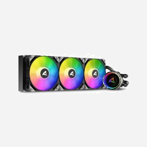Sharkoon S90 RGB : Refroidisseur liquide AIO 12cm, 600-2000 RPM, 131.93 m³/h, sockets Intel/AMD (dont LGA1700/AM5), radiateur aluminium 392x121mm - Miniature 1