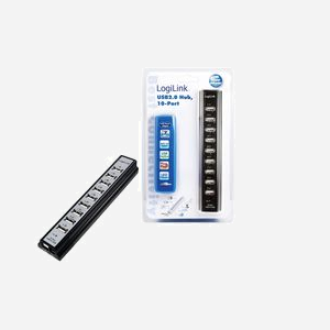 LogiLink UA0096 Hub USB 2.0 Noir 10 Ports 480 Mbit/s, Entrée DC 220V 50-60Hz 3.5A, Certification ROHS, CE, FCC, Plug and Play - Miniature 1