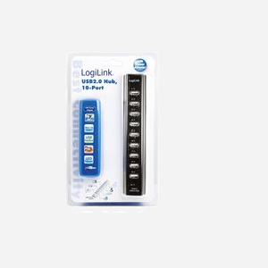 LogiLink UA0096 Hub USB 2.0 Noir 10 Ports 480 Mbit/s, Entrée DC 220V 50-60Hz 3.5A, Certification ROHS, CE, FCC, Plug and Play - Miniature 2
