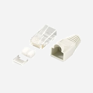LogiLink MP0021 : Boîte de 100 connecteurs RJ45 gris et transparent, poids 350g, dimensions emballage 170x240mm.