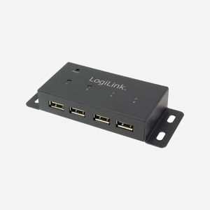 LogiLink UA0141A Hub USB 2.0 4 Ports 480 Mbit/s Boîtier Métal Noir, Alimentation Secteur 100-240V, 117x45x20mm, Compatible Windows/macOS