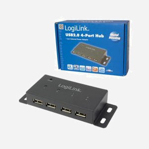 LogiLink UA0141A Hub USB 2.0 4 Ports 480 Mbit/s Boîtier Métal Noir, Alimentation Secteur 100-240V, 117x45x20mm, Compatible Windows/macOS - Miniature 3