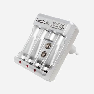 LogiLink PA0168 : Chargeur secteur 100-240V pour 4 batteries NiMH, sortie 9V, protection sur-courant/surtension, indicateur LED de charge - Miniature 2
