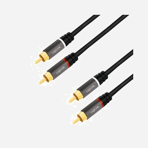 Câble Audio LogiLink CA1202 - 1m - 2x RCA Mâle vers 2x RCA Mâle - Contacts Or - AWG28 - Diamètre 5mm - Noir