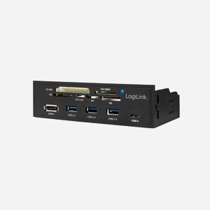 LogiLink UA0341 Lecteur de Cartes Mémoire Interne SATA 5.25" - CF, MS, MicroSD, SD, xD - 4x USB 3.2 Gen 1 - Noir - 148x78x42mm