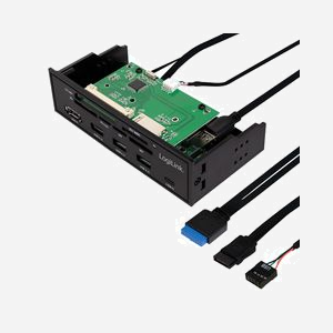 LogiLink UA0341 Lecteur de Cartes Mémoire Interne SATA 5.25" - CF, MS, MicroSD, SD, xD - 4x USB 3.2 Gen 1 - Noir - 148x78x42mm - Miniature 3