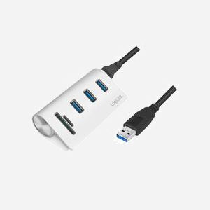 LogiLink CR0045 : Hub USB 3.2 Gen 1 Type-A Argent, 3 Ports USB-A, Lecteur Cartes SD/MicroSD, Boîtier Aluminium, Compatible Windows/macOS/Linux