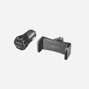 LogiLink PA0203 Chargeur Allume-cigare 12-24V, 2 Ports USB 2.0 5V/2A (10W), Protection Surtension/Courant/Température, Câble 0.3m, Noir - Miniature 1