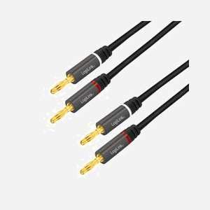 LogiLink CA1211 Câble Audio 5m Connecteurs Banane Mâle vers Mâle, Contacts Or, Gaine Nylon, Noir - Miniature 1