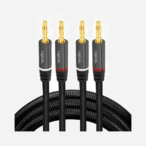 LogiLink CA1211 Câble Audio 5m Connecteurs Banane Mâle vers Mâle, Contacts Or, Gaine Nylon, Noir - Miniature 2