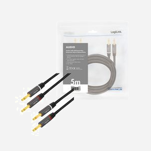 LogiLink CA1211 Câble Audio 5m Connecteurs Banane Mâle vers Mâle, Contacts Or, Gaine Nylon, Noir - Miniature 5