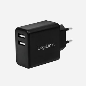 LogiLink PA0210 Chargeur Secteur Universel 2 Ports USB 2.0, 5V/2.4A, 12W, 100-240V, Protections Surcharge/Court-circuit, Noir, 90x28x50mm