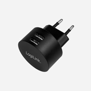 LogiLink PA0218 Chargeur Secteur Universel Noir, 2 Ports USB 2.0, 5V 2.1A (10.5W), Entrée 100-240V, 50/60Hz, Dimensions 45x45x63mm