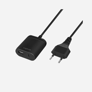 LogiLink PA0256 Chargeur Secteur Universel Noir 2.4A USB-A + USB-C 5V/12W, Câble 1.5m, Protections Surtension/Surintensité/Court-circuit, 230V - Miniature 1