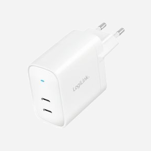 LogiLink PA0282 Chargeur Secteur 40W GaN, 1x USB-C & 1x USB 3.2 Gen 1, Charge Rapide, 5V/3A, 9V/2.22A, 12V/1.67A, Protections Multiples, Blanc