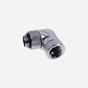 Alphacool Raccord 17261 - Nickel/Argent, Filetage 1/4", Angle 90°, Connecteur Mâle/Femelle, Dimensions 32.5x18x32.5mm, Poids 100g - Miniature 1