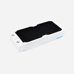 Alphacool Radiateur 18647 - Cuivre/Acier Noir & Blanc, 124x272.1x45mm, Filetage G1/4", Ventilateur 120mm, Pression max 0.8 bar - Miniature 1