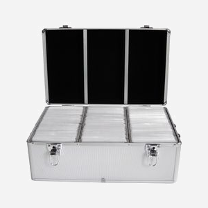 MediaRange BOX77 Caisse Rigide Argent pour 500 Disques Optiques (120mm) - Poignée Aluminium Ergonomique, Toison/Plastique/Bois, 447x300x180mm, RoHS - Miniature 3
