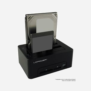 LC-Power LC-DOCK-U3-CR Station d'accueil HDD/SSD SATA 2.5/3.5" USB 3.2 Gen 1 Type-A, Lecteur Cartes CF/SD, Windows, Noir - Miniature 3
