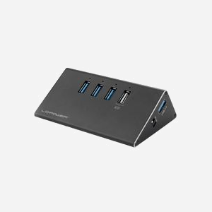 LC-Power LC-HUB-ALU-2B-4 Hub USB 3.2 Gen 1 Type-A Aluminium Noir - 3 Ports, 5000 Mbit/s, Alimentation Externe (100-240V) - Miniature 1
