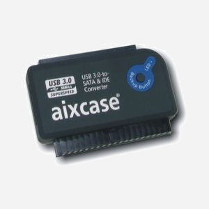aixcase AIX-BLUSB3SI-PS Adaptateur USB vers SATA, USB 3.2 Gen 1 Type-A, Noir, pour PC, 62x42x12mm, câble USB inclus