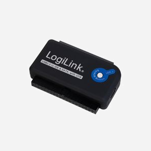 LogiLink AU0006C Adaptateur USB Type-A vers IDE/ATA et SATA, Taux de transfert 0.48 Gbit/s, Longueur câble 1.2m, Compatible Windows/macOS, Alimentation externe incluse.