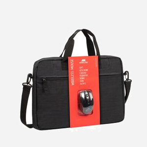 Rivacase 8038 Malette 15.6" Noir Polyester, Compartiment 400x285x45mm, Poche Avant, Sangle Épaule Amovible + Souris Wireless, 420x290x55mm 470g - Miniature 1