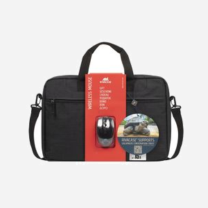 Rivacase 8038 Malette 15.6" Noir Polyester, Compartiment 400x285x45mm, Poche Avant, Sangle Épaule Amovible + Souris Wireless, 420x290x55mm 470g - Miniature 2