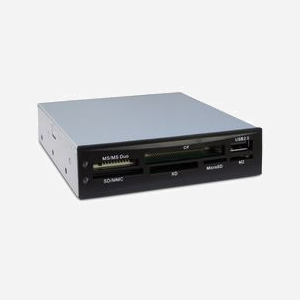 Inter-Tech CI-02 Lecteur de cartes mémoire interne 3.5" USB 2.0, compatible CF/SD/MMC/MS, taux transfert 480Mbit/s, LED indicateur, Windows/Linux, 101x94x25mm - Miniature 1