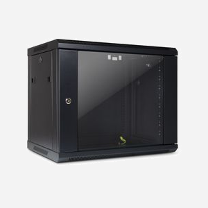Inter-Tech SMA-6409 Rack Mural 9U 600x450x500mm, Charge Max. 30kg, Porte Verre Trempé/Acier, 2 Ventilateurs 12cm, IP20, Noir - Miniature 1