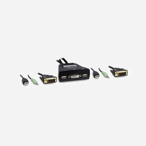 Inter-Tech KVM-LS-21DA Commutateur KVM DVI-I USB 2 Ports, Résolution 1920x1200 60Hz, Audio, Noir, 85x80x30mm