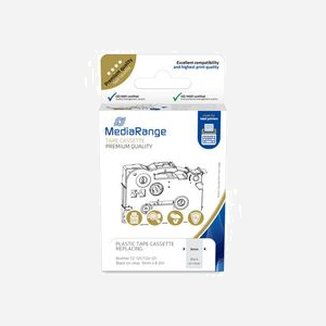 MediaRange MRBTZ121 Ruban Étiquette 9mm x 8m Noir sur Transparent, Type Continu, Plastique, Compatible Imprimantes Brother P-Touch (voir liste complète)