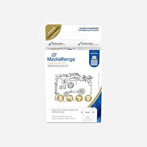 MediaRange MRBTZ241 Ruban Étiquette 18mm x 8m Noir sur Bleu, Plastique, Compatible Brother P-touch (700VP, etc.) Résistant aux intempéries.