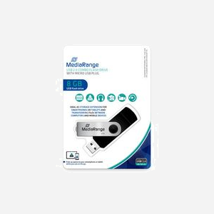 MediaRange MR930-2 : Clé USB 8 Go USB Type-A / Micro-USB 2.0, Lecture 15 Mo/s, Ecriture 5 Mo/s, Pivotant, Métal Noir/Argent, 56x11x11mm, 15g - Miniature 1