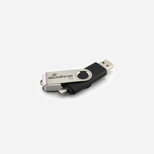 MediaRange MR930-2 : Clé USB 8 Go USB Type-A / Micro-USB 2.0, Lecture 15 Mo/s, Ecriture 5 Mo/s, Pivotant, Métal Noir/Argent, 56x11x11mm, 15g - Miniature 2