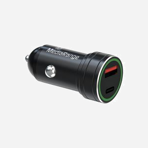 MediaRange MRMA120 Chargeur Auto Smartphone 2 Ports USB (Type-C & 2.0) Quick Charge 3.0, 5-12V/3A, 20W, Protection Surtension/Court-circuit, Noir - Miniature 2