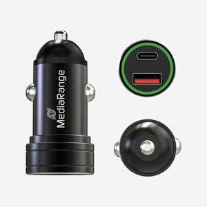 MediaRange MRMA120 Chargeur Auto Smartphone 2 Ports USB (Type-C & 2.0) Quick Charge 3.0, 5-12V/3A, 20W, Protection Surtension/Court-circuit, Noir - Miniature 3