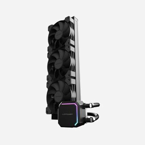 LC-Power LC-CC-360-B Refroidisseur liquide AIO 360mm pour CPU Intel/AMD (Sockets récents). Radiateur aluminium, 3x 120mm (500-2000 RPM, 18-35dBA). TDP 300W.